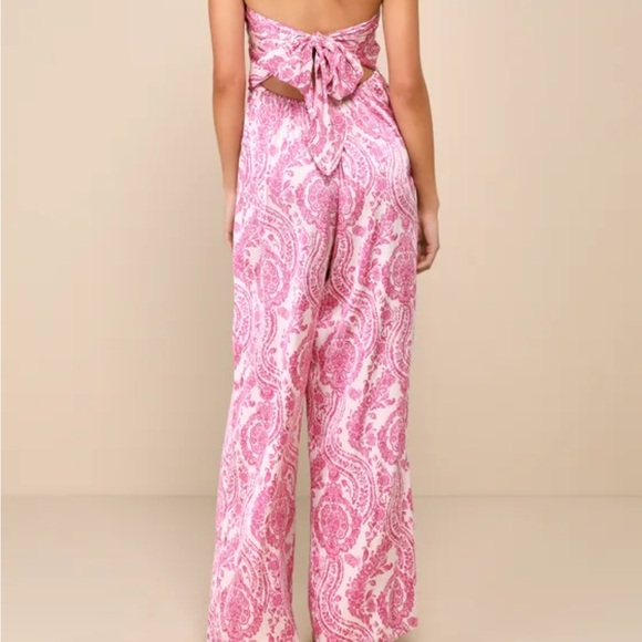 Bali Babe Ivory and Pink Boho Print Strapless Wide-Leg Jumpsuit - Picture 2 of 3